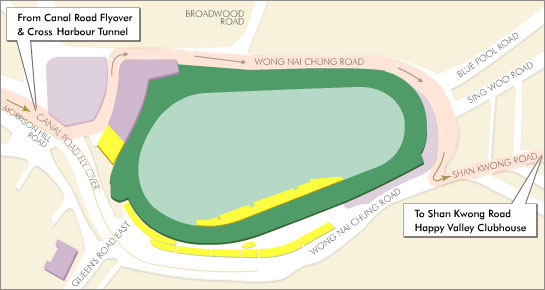 Driving route from Canal Road Floyover & Cross Harbour Tunnel to Shan Kwong Road Happy Valley Clubhouse