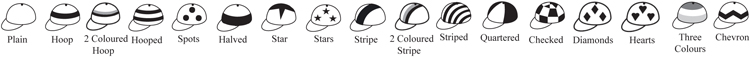 17 cap patterns include plain, hoop, hearts, three colours, etc. 
