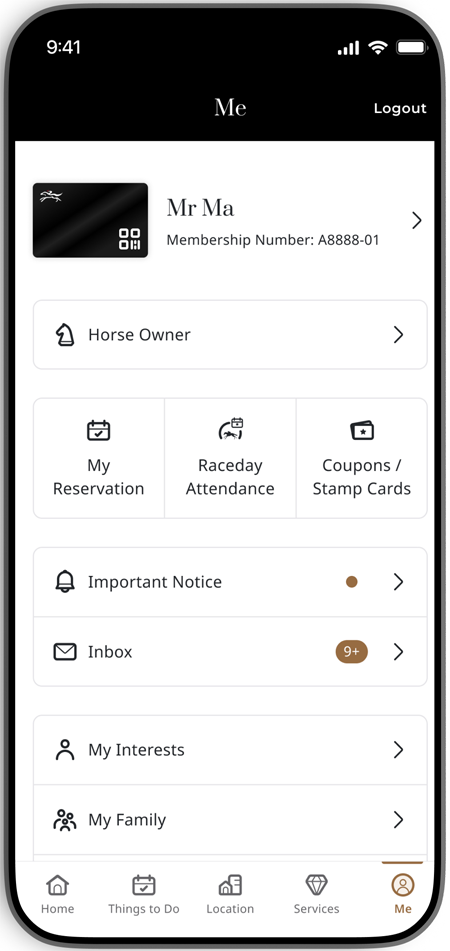 HKJC Members' Mobile App profile screen